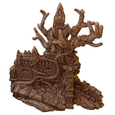 Set of Three Large Ancient Trees in Jungle Temple Ruins